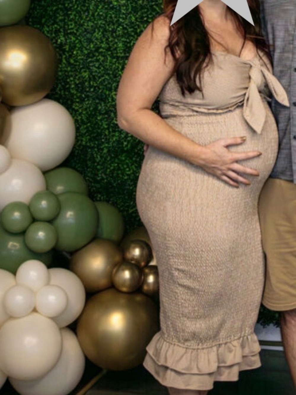White and Tan Maternity dress